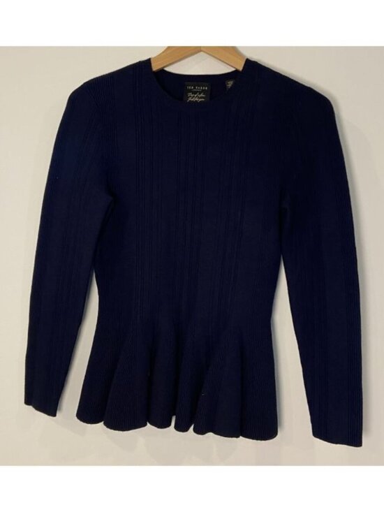 Ted Baker Sweaters - Ted Baker London Sweater Long Sleeve Peplum Navy Blue Size 1 US 4